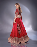 Load image into Gallery viewer, Red crepe silk Lehenga blouse and dupatta same fabric