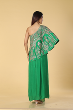 Load image into Gallery viewer, Bottle green tulip skirt paired with gota resham one shoulder top
