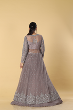 Load image into Gallery viewer, Mauve heavy embroidered indowestern paired with pleated georgette skirt
