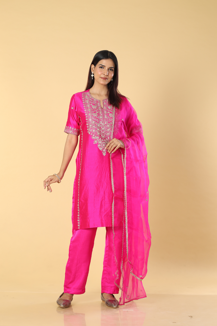 Raani pink Chanderi zardosi pearl embroidered salwar suit