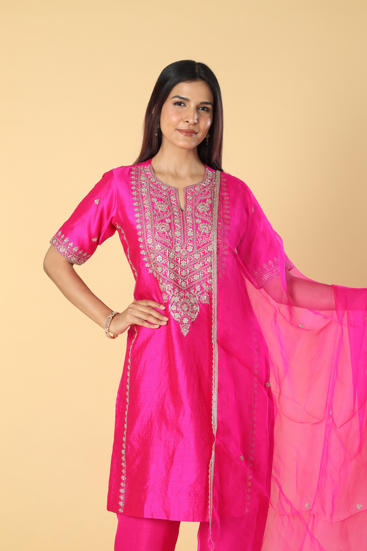 Raani pink Chanderi zardosi pearl embroidered salwar suit