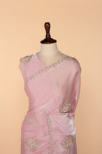 Load image into Gallery viewer, Onion Pink Tissue Organza Saree with Bead, Sequin &amp; Stone Work
