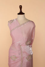 Load image into Gallery viewer, Onion Pink Tissue Organza Saree with Bead, Sequin &amp; Stone Work
