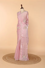 Load image into Gallery viewer, Onion Pink Tissue Organza Saree with Bead, Sequin &amp; Stone Work
