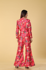 Load image into Gallery viewer, Raani pink multicolour printed pants &amp; jacket paired with embroidered bustier
