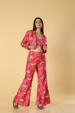 Load image into Gallery viewer, Raani pink multicolour printed pants &amp; jacket paired with embroidered bustier
