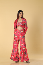 Load image into Gallery viewer, Raani pink multicolour printed pants &amp; jacket paired with embroidered bustier
