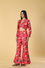 Load image into Gallery viewer, Raani pink multicolour printed pants &amp; jacket paired with embroidered bustier
