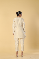 Load image into Gallery viewer, Silver tissue pearl badla embroidered suit pants and dupatta
