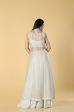 Load image into Gallery viewer, Ice grey 3 piece satin&amp; organza highlighted with resham embroidery
