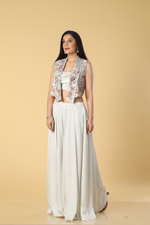 Load image into Gallery viewer, Ice grey 3 piece satin&amp; organza highlighted with resham embroidery
