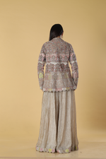 Load image into Gallery viewer, Champange gold crushed tissue palazzo tube paired with zardosi &amp; resham jacket
