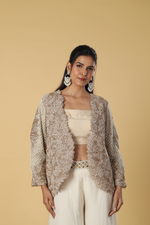 Load image into Gallery viewer, Off white dori moti work jacket paired with georgette organza

