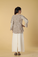 Load image into Gallery viewer, Off white dori moti work jacket paired with georgette organza
