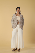 Load image into Gallery viewer, Off white dori moti work jacket paired with georgette organza
