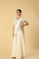 Load image into Gallery viewer, Ivory chinnon drape paired with sequence embroidery designer indowestern
