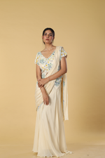 Load image into Gallery viewer, Ivory chinnon drape paired with sequence embroidery designer indowestern
