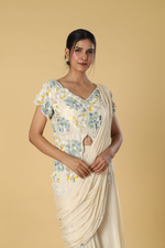 Load image into Gallery viewer, Ivory chinnon drape paired with sequence embroidery designer indowestern
