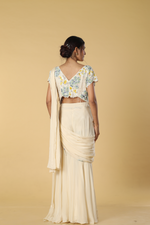 Load image into Gallery viewer, Ivory chinnon drape paired with sequence embroidery designer indowestern
