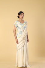 Load image into Gallery viewer, Ivory chinnon drape paired with sequence embroidery designer indowestern
