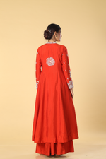 Load image into Gallery viewer, Orange D- dupion pearl indowesten paired with palazzo and georgette organza dupatta
