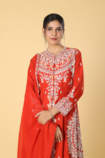 Load image into Gallery viewer, Orange D- dupion pearl indowesten paired with palazzo and georgette organza dupatta
