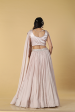 Load image into Gallery viewer, Dusting Pink chinnon skirt paired with embroidered drape and blouse
