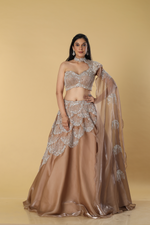 Load image into Gallery viewer, Golden Jimmy Choo embroidered skirt paired with designer one shoulder floor length sleeves
