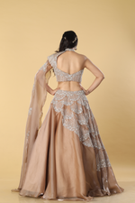 Load image into Gallery viewer, Golden Jimmy Choo embroidered skirt paired with designer one shoulder floor length sleeves
