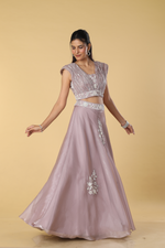 Load image into Gallery viewer, Lilac Jimmy Choo embroidered skirt paired with wired blouse
