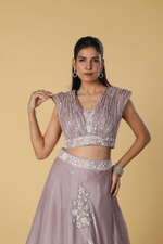 Load image into Gallery viewer, Lilac Jimmy Choo embroidered skirt paired with wired blouse
