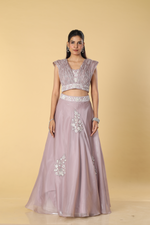 Load image into Gallery viewer, Lilac Jimmy Choo embroidered skirt paired with wired blouse
