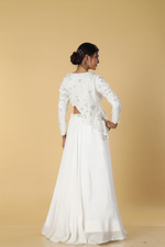 Load image into Gallery viewer, White indowestern 3d work blouse paired with skirt
