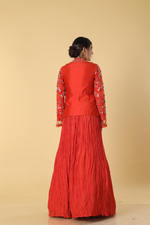 Load image into Gallery viewer, Burnt orange resham embroidered paired with upada rushing skirt
