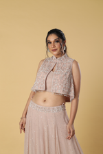 Load image into Gallery viewer, Dusty pink pearl sequence embroidered georgette skirt paired with short jacket concept
