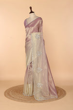 Load image into Gallery viewer, Onion Pink Banarasi Tissue Saree with Off-White Border &amp; Mirror, Zardozi, Sequin &amp; Stone Work
