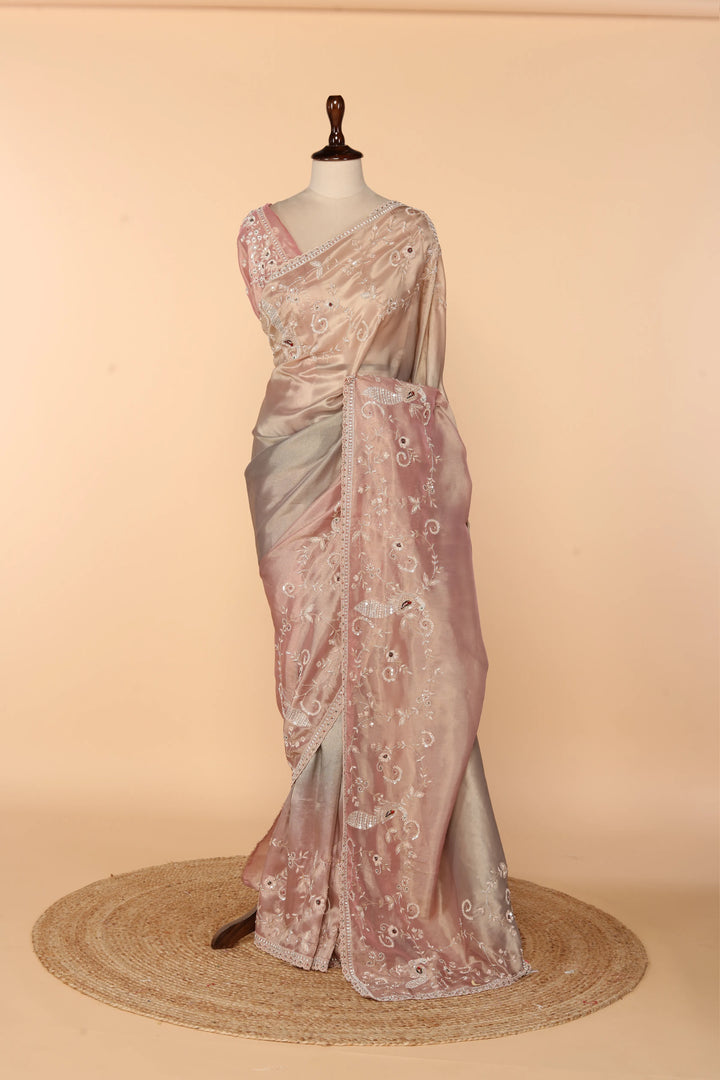 Metallic Tissue Saree with Zardosi, Sequin & Cutdana Work