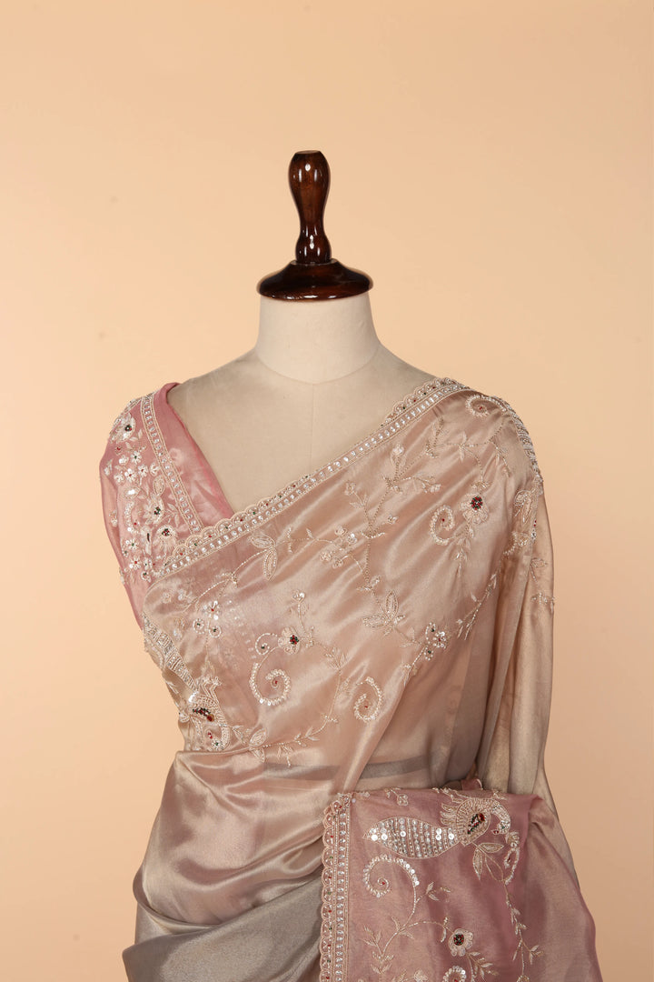 Metallic Tissue Saree with Zardosi, Sequin & Cutdana Work