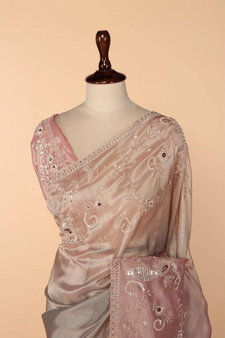 Metallic Tissue Saree with Zardosi, Sequin & Cutdana Work