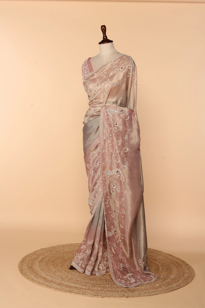 Metallic Tissue Saree with Zardosi, Sequin & Cutdana Work