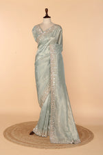 Load image into Gallery viewer, Powder Blue Tissue Saree with 3D Sequin Work
