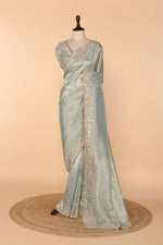 Load image into Gallery viewer, Powder Blue Tissue Saree with 3D Sequin Work
