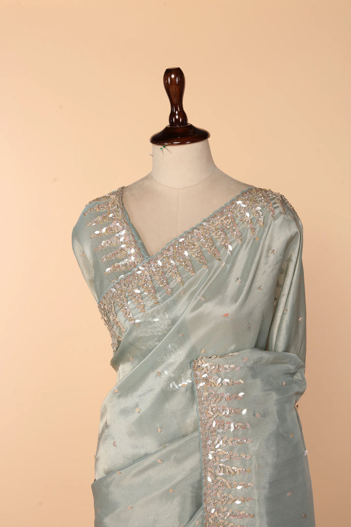 Powder Blue Tissue Saree with 3D Sequin Work