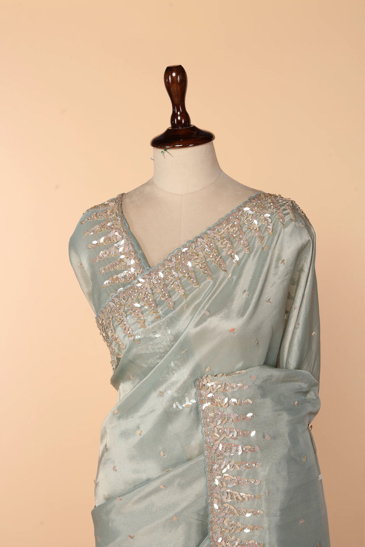 Powder Blue Tissue Saree with 3D Sequin Work