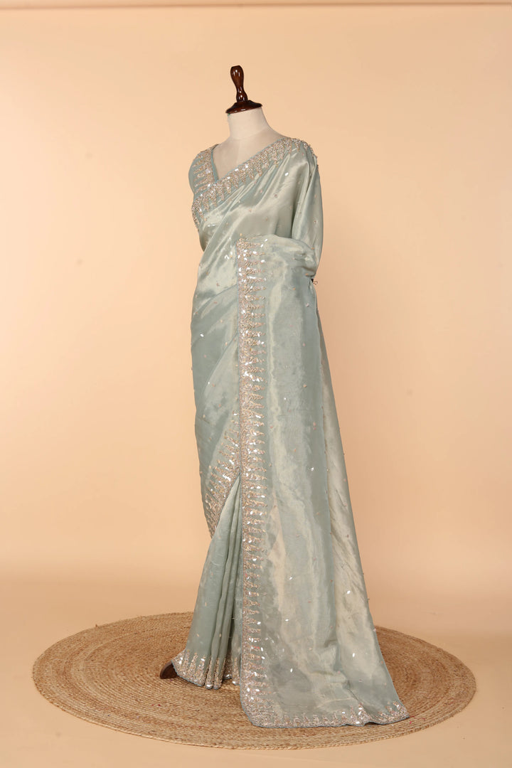 Powder Blue Tissue Saree with 3D Sequin Work