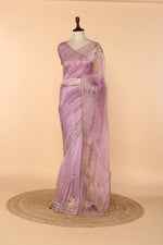 Load image into Gallery viewer, Lavender Glass Tissue Saree with Sequin, Stone, Resham &amp; Bead Work
