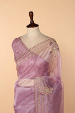 Load image into Gallery viewer, Lavender Glass Tissue Saree with Sequin, Stone, Resham &amp; Bead Work
