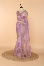 Load image into Gallery viewer, Lavender Glass Tissue Saree with Sequin, Stone, Resham &amp; Bead Work
