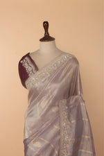 Load image into Gallery viewer, Lavender Banarasi Silk Saree with Mirror, Sequin &amp; Zardosi Work
