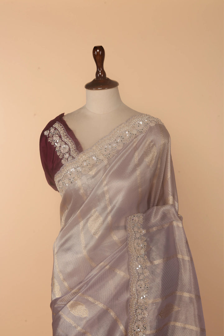 Lavender Banarasi Silk Saree with Mirror, Sequin & Zardosi Work